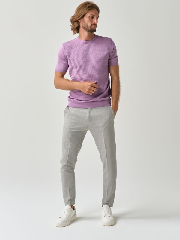 Textured violet knit T-shirt with comfortable regular fit for men from You.Boutique