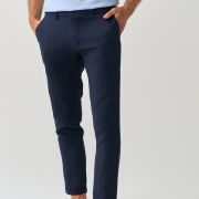 Modern tailored slim fit trousers in navy cotton for men from You.Boutique