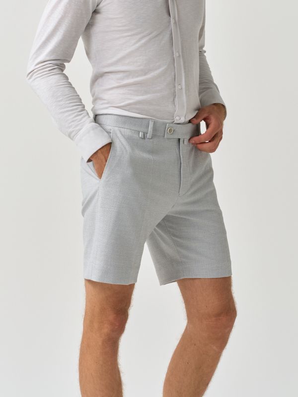 Grey linen blend regular fit shorts for men from You.Boutique