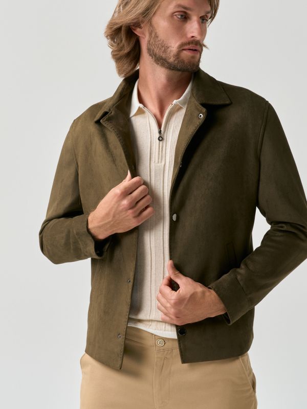 Stylish faux suede khaki jacket for men from You.Boutique