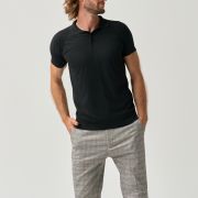 Classic black polo shirt for men, crafted from premium viscose blend, from You.Boutique