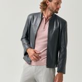 Regular fit grey leather jacket for men from You.Boutique