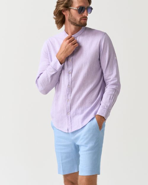 Grandad-Collar Linen and Cotton Blend Shirt