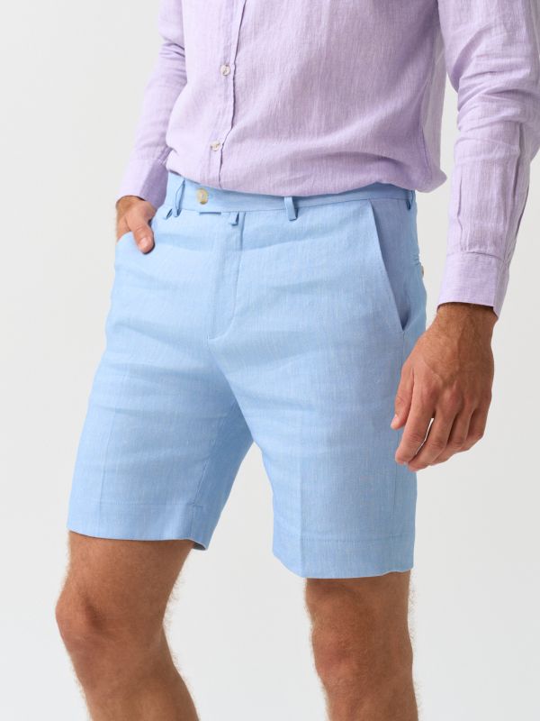 Light blue linen blend regular fit shorts for men from You.Boutique