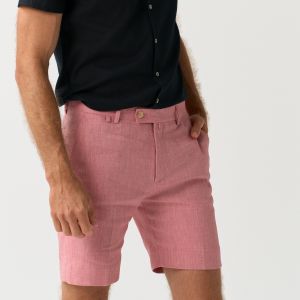 Pink linen blend regular fit shorts for men from You.Boutique