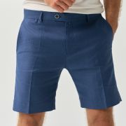 Blue linen blend regular fit shorts for men from You.Boutique