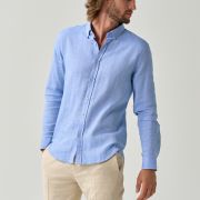 Light blue linen shirt with button details for men from You.Boutique