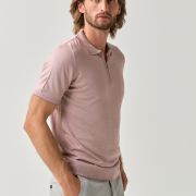 Lightweight knit zip polo shirt in pink with line detail for men from You.Boutique