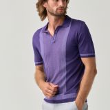 Textured stripe knit polo shirt in violet with a stylish design for men from You.Boutique