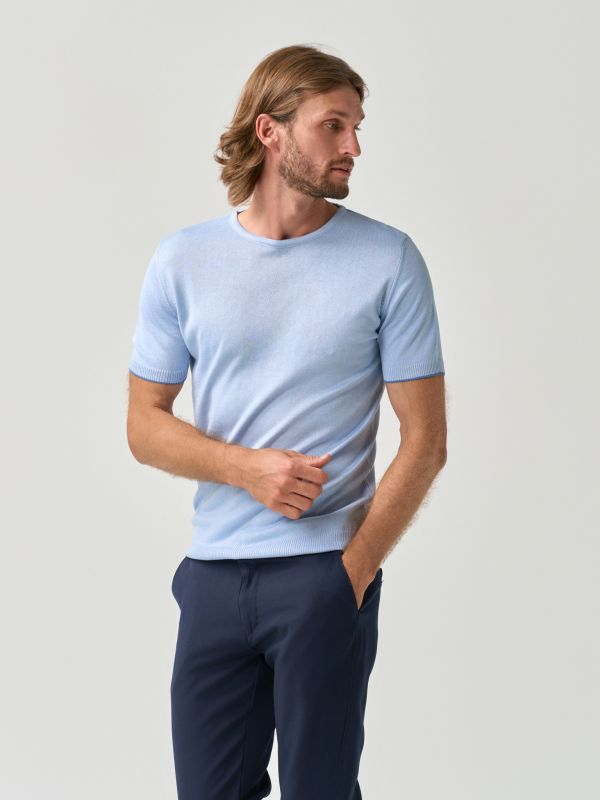 Light blue essential thin knit T-shirt for men from You.Boutique