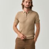 Beige zip polo shirt with a lightweight textured design for men from You.Boutique