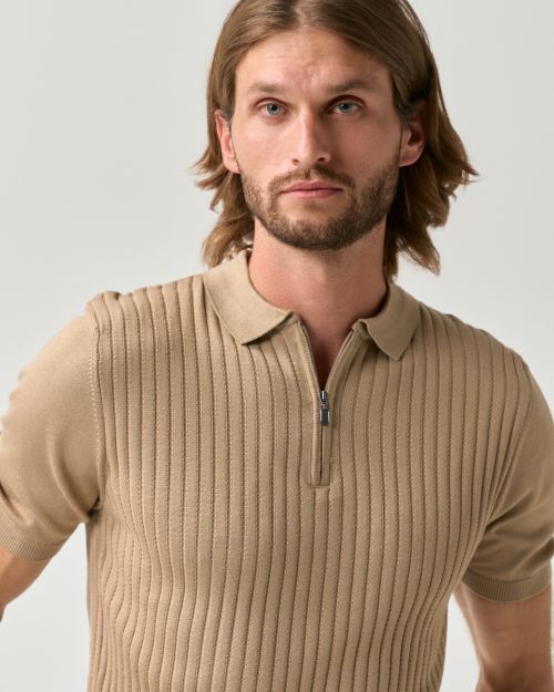 Textured Zip Polo Shirt