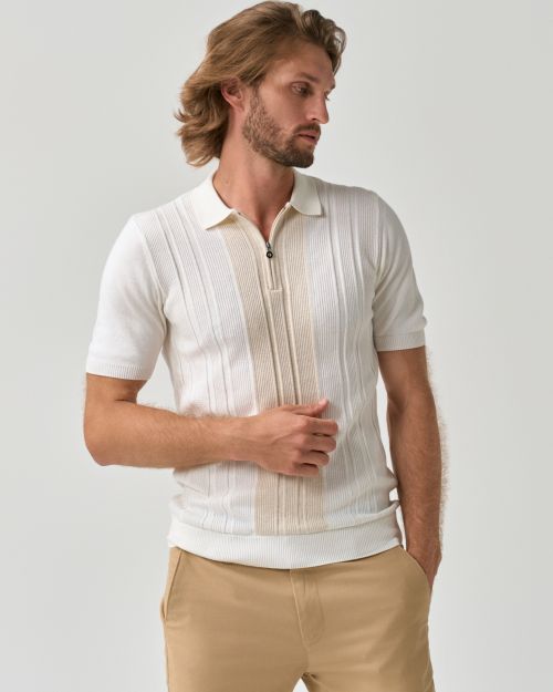 Textured Stripe Knit Polo Shirt