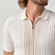 Textured Stripe Knit Polo Shirt