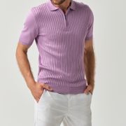 Lilac zip polo shirt with a lightweight textured design for men from You.Boutique