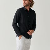 Black linen shirt with button details for men from You.Boutique