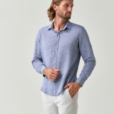 Blue linen shirt with button details for men from You.Boutique