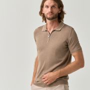 Lightweight knit zip polo shirt in brown with line detail for men from You.Boutique