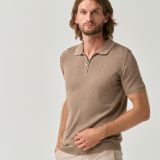 Lightweight knit zip polo shirt in brown with line detail for men from You.Boutique