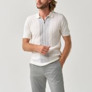 Stylish white knit polo shirt with textured stripes for men from You.Boutique