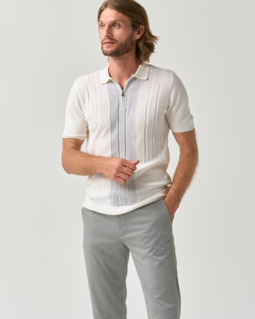 Textured Stripe Knit Polo Shirt