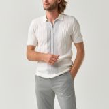 Stylish white knit polo shirt with textured stripes for men from You.Boutique