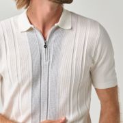 Textured Stripe Knit Polo Shirt