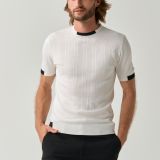 White textured knit T-shirt with stylish black accents for men from You.Boutique