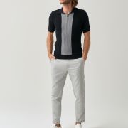 Textured Stripe Knit Polo Shirt