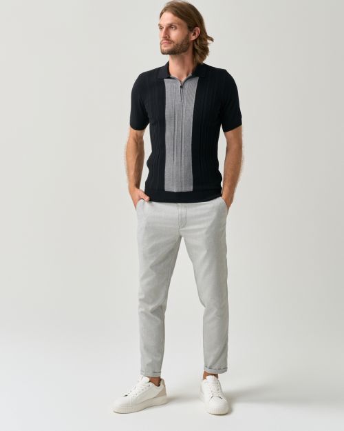 Textured Stripe Knit Polo Shirt