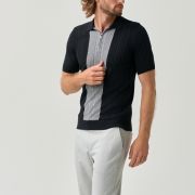 Stylish black knit polo shirt with textured stripes for men from You.Boutique