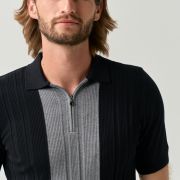 Textured Stripe Knit Polo Shirt