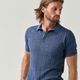 Textured blue polo shirt with versatile design for men from You.Boutique