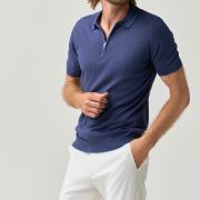 Lightweight knit zip polo shirt in navy with line detail for men from You.Boutique