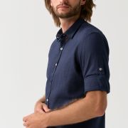 Dark blue linen shirt with button details for men from You.Boutique