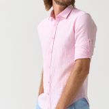 Pink linen shirt with button details for men from You.Boutique