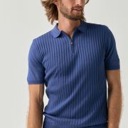 Blue zip polo shirt with a lightweight textured design for men from You.Boutique