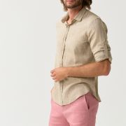 Beige linen shirt with button details for men from You.Boutique