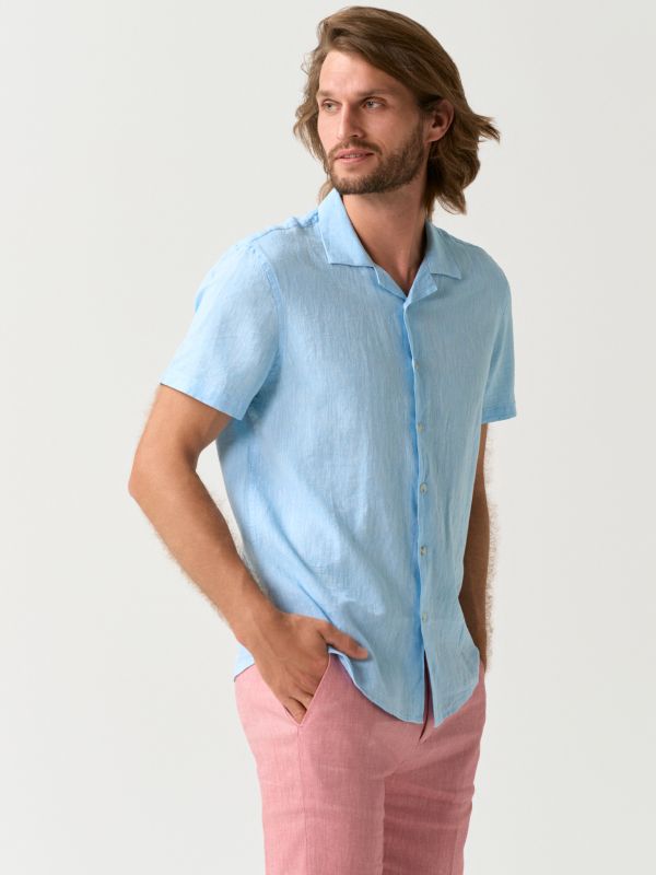 Light blue short sleeve cotton shirt for men from You.Boutique