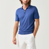 Lightweight knit zip polo shirt in blue with line detail for men from You.Boutique