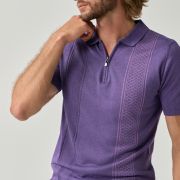 Violet zip polo shirt with line detail, crafted from lightweight knit for men from You.Boutique